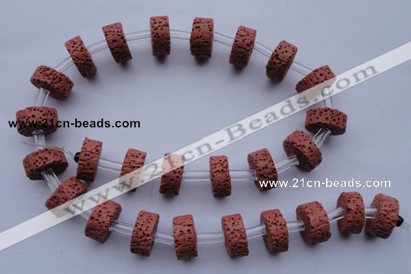 CLV25 15.5 inches 7*15mm coin shape red natural lava beads wholesale