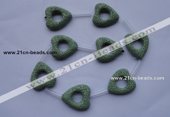 CLV29 15.5 inches 27*29mm heart green natural lava beads wholesale