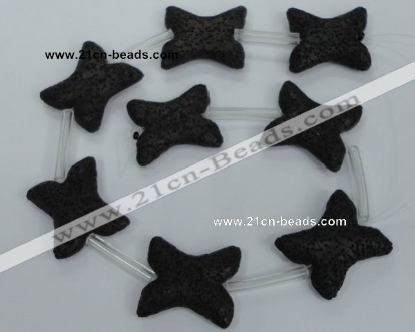 CLV42 15.5 inches 28*32mm butterfly-shaped black natural lava beads