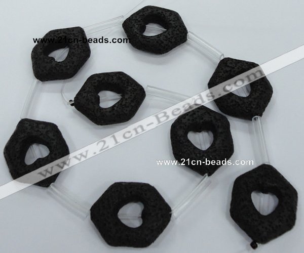 CLV44 15.5 inches 26*33mm hexagon black natural lava beads wholesale