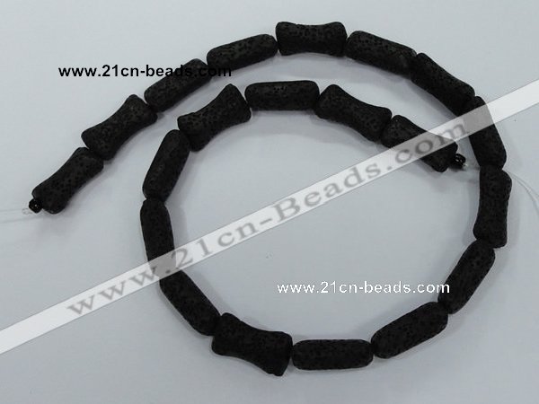 CLV45 15.5 inches 12*20mm pillow-shaped black natural lava beads