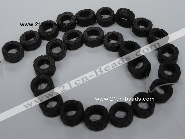 CLV46 15.5 inches 5*15mm donut shape black natural lava beads