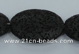 CLV49 15 inches 20*28mm oval black natural lava beads wholesale