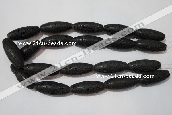 CLV492 15.5 inches 16*40mm rice black lava beads wholesale