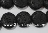 CLV498 15.5 inches 16mm flat round black lava beads wholesale