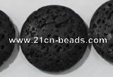 CLV502 15.5 inches 30mm flat round black lava beads wholesale