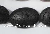 CLV508 15.5 inches 20*30mm oval black lava beads wholesale