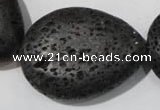 CLV515 15.5 inches 30*40mm flat teardrop black lava beads wholesale