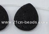 CLV518 Top drilled 30*40mm flat teardrop black lava beads wholesale