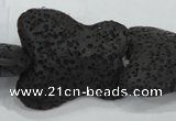 CLV52 15 inches 25*30mm butterfly-shaped black natural lava beads