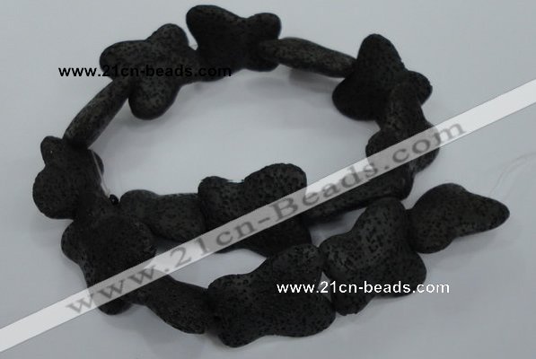 CLV52 15 inches 25*30mm butterfly-shaped black natural lava beads