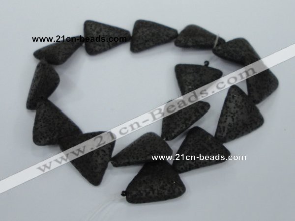 CLV53 15 inches 26*28mm triangle black natural lava beads wholesale