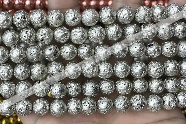 CLV530 15.5 inches 6mm round plated lava beads wholesale