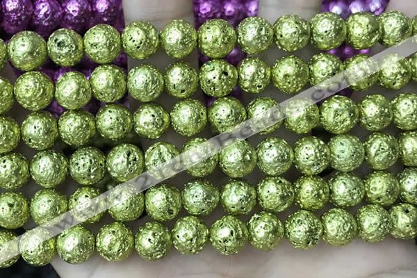 CLV535 15.5 inches 6mm round plated lava beads wholesale