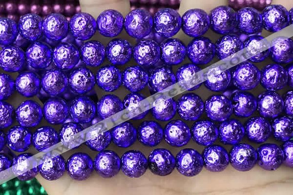 CLV539 15.5 inches 6mm round plated lava beads wholesale