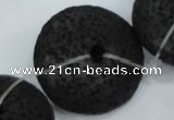 CLV54 15.5  inches 12*26mm flat round black natural lava beads wholesale