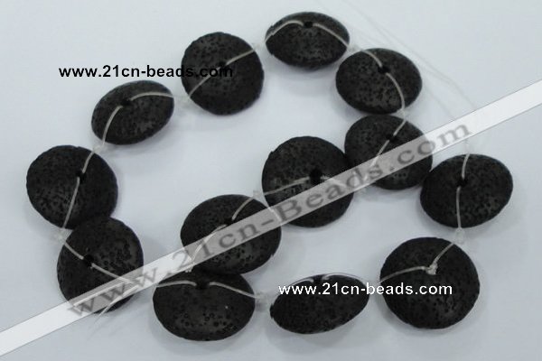 CLV54 15.5  inches 12*26mm flat round black natural lava beads wholesale