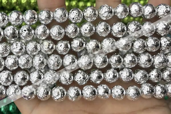 CLV541 15.5 inches 8mm round plated lava beads wholesale