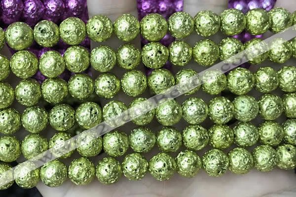 CLV545 15.5 inches 8mm round plated lava beads wholesale