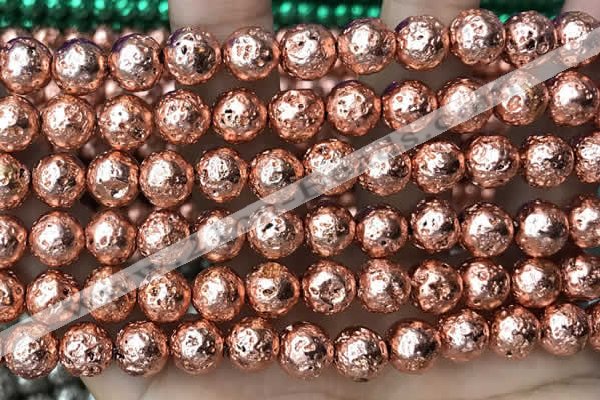 CLV553 15.5 inches 10mm round plated lava beads wholesale