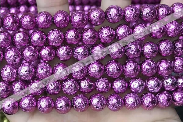 CLV558 15.5 inches 10mm round plated lava beads wholesale