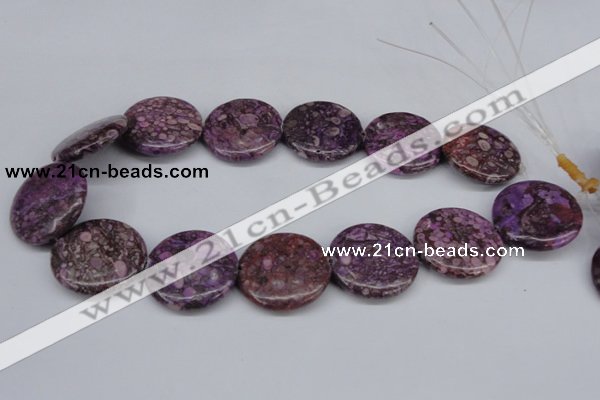 CMB33 15.5 inches 30mm flat round dyed natural medical stone beads