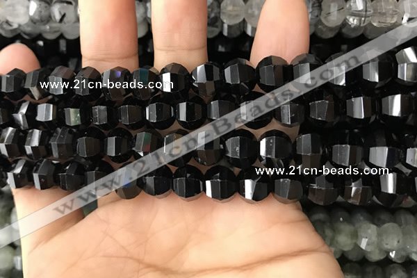 CME213 15.5 inches 7*9mm - 8*10mm pumpkin black quartz beads