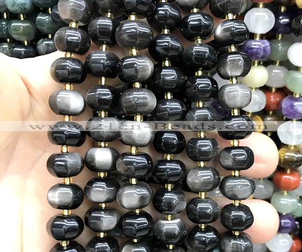 CME428 15 inches 8*12mm pumpkin silver obsidian gemstone beads