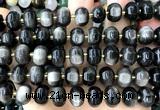 CME428 15 inches 8*12mm pumpkin silver obsidian gemstone beads