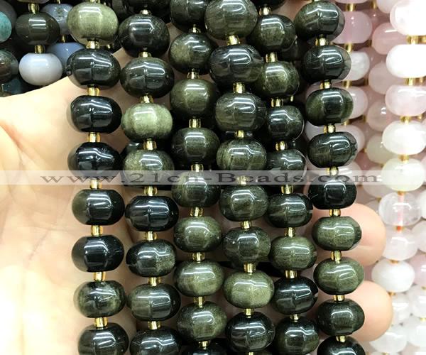CME429 15 inches 8*12mm pumpkin golden obsidian gemstone beads