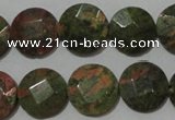 CME53 15.5 inches 15mm faceted coin unakite gemstone beads