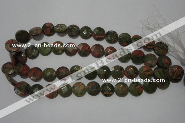 CME53 15.5 inches 15mm faceted coin unakite gemstone beads