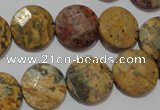 CME54 15.5 inches 15mm faceted coin leopard jasper gemstone beads