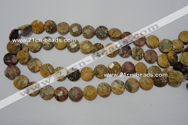 CME54 15.5 inches 15mm faceted coin leopard jasper gemstone beads
