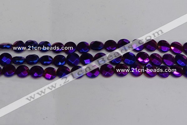 CME64 15.5 inches 10mm faceted coin plated white crystal beads