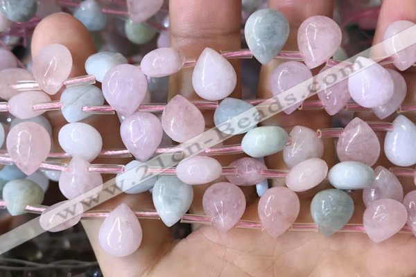 CMG355 Top drilled 9*12mm flat teardrop natural morganite beads