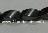 CMH153 15.5 inches 6*12mm twisted rice magnetic hematite beads