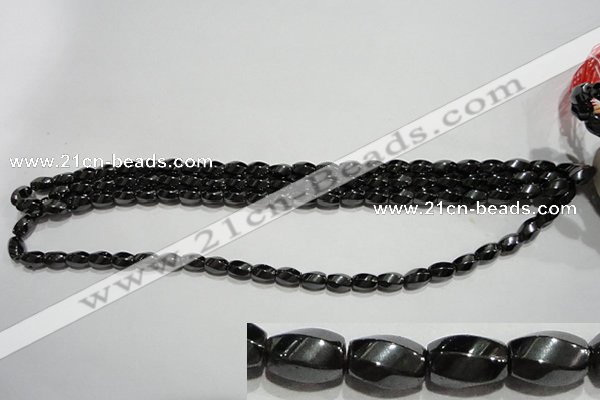 CMH156 15.5 inches 5*8mm twisted rice magnetic hematite beads