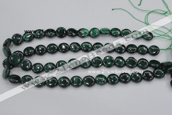 CMN100 15.5 inches 14mm flat round natural malachite beads wholesale