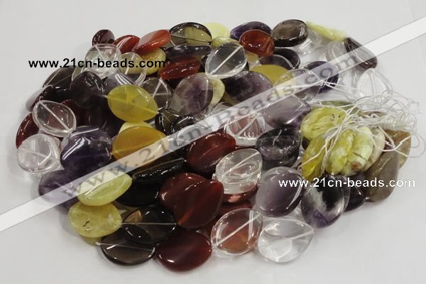 CMQ15 20*30mm twisted flat teardrop multicolor quartz beads