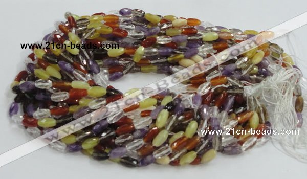 CMQ25 15.5 inches 6*12mm faceted rice multicolor quartz beads