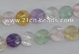 CMQ251 15.5 inches 10mm faceted coin multicolor quartz beads