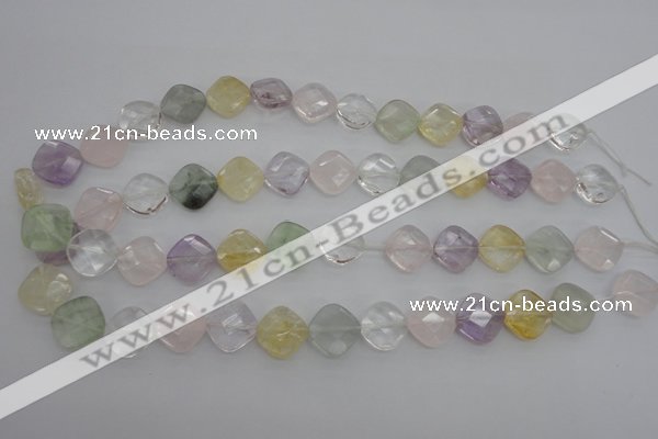 CMQ255 15.5 inches 14*14mm faceted diamond multicolor quartz beads