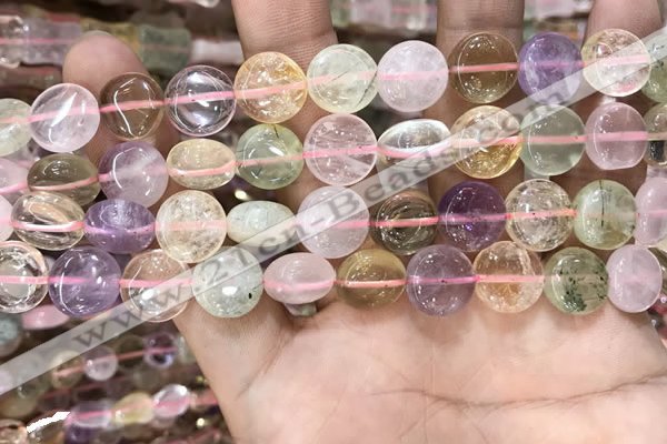 CMQ501 15.5 inches 12mm flat round colorfull quartz beads wholesale