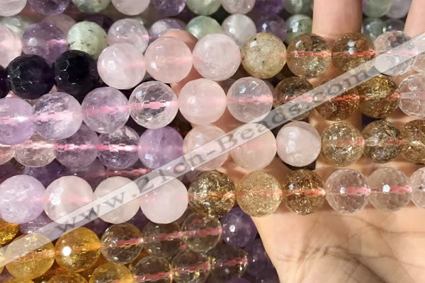 CMQ548 15.5 inches 14mm faceted round colorfull quartz beads