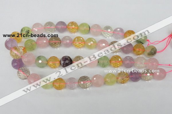 CMQ55 15.5 inches 14mm faceted round multicolor quartz beads