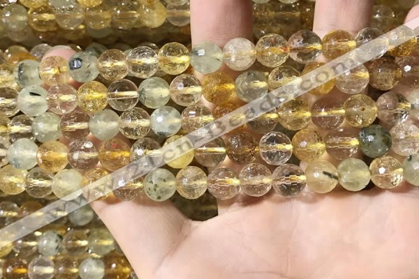 CMQ561 15.5 inches 8mm faceted round citrine & prehnite beads