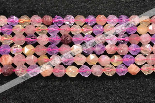 CMQ567 15.5 inches 10mm faceted nuggets mixed quartz beads