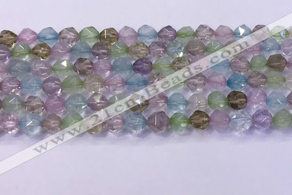 CMQ576 15.5 inches 8mm faceted round mixed quartz beads