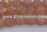 CMS1132 15.5 inches 8mm faceted nuggets peach moonstone beads